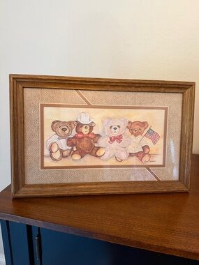 Vintage 1985 Ava Freeman Teddy Bear Americana Framed Art 11x17